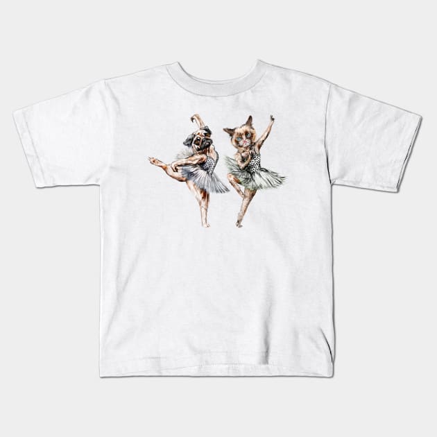 Hipster Ballerinas - Dog Cat Dancers Kids T-Shirt by notsniwart